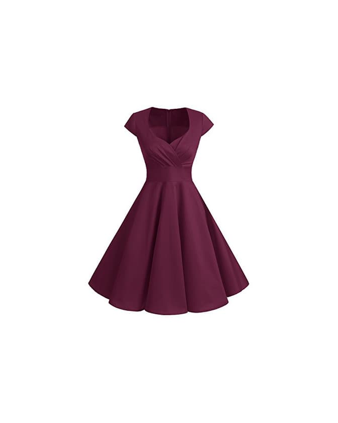 Fashion Bbonlinedress Vestido Corto Mujer Retro Años 50 Vintage Escote En Pico Burgundy