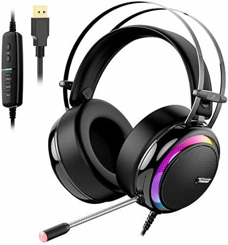 Electrónica Tronsmart Auriculares Gaming Profesional con Micrófono Diadema LED-Glary-Cascos Gaming Sonido Envolvente 7.1-Drivers