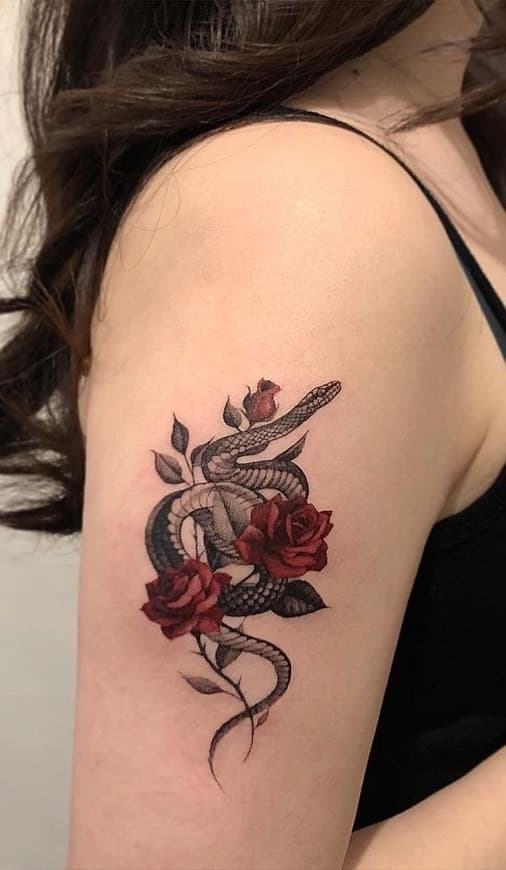 Moda Tatuagem serpente e rosas