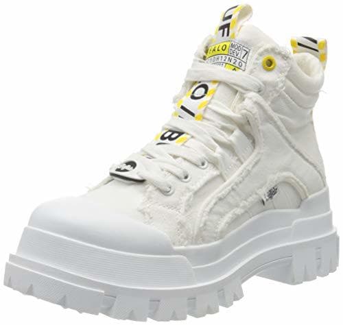 Moda Buffalo Panthera Mid, Botas Militar para Mujer, Blanco