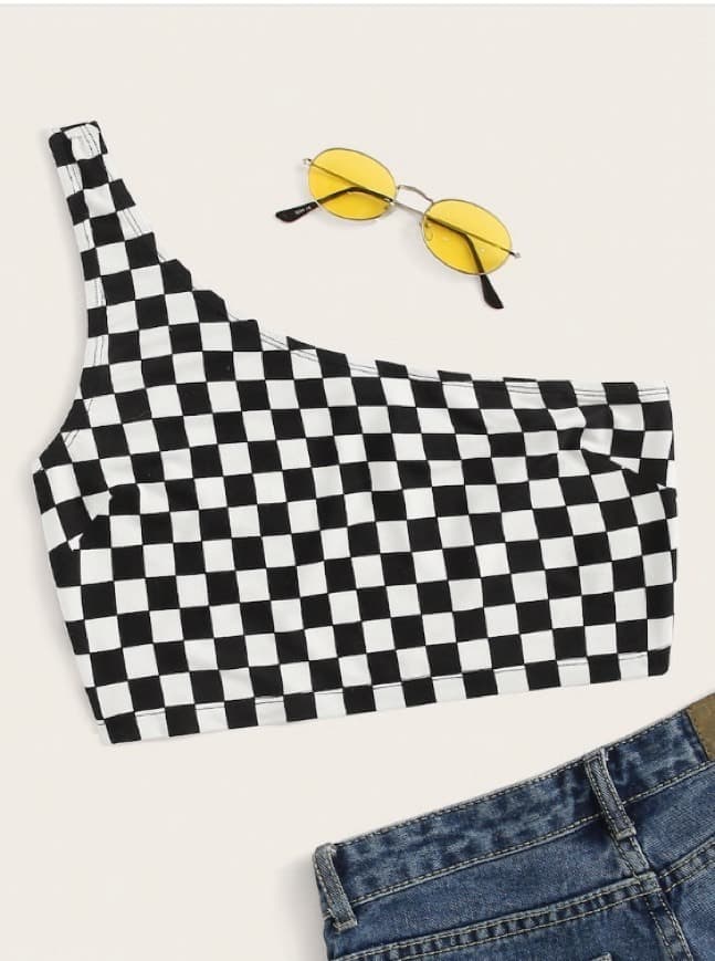 Product Crop Top à carreaux avec épaule dénudée