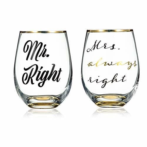 Product Juego de 2 copas de vino sin tallo"Mr Right & Mrs Always