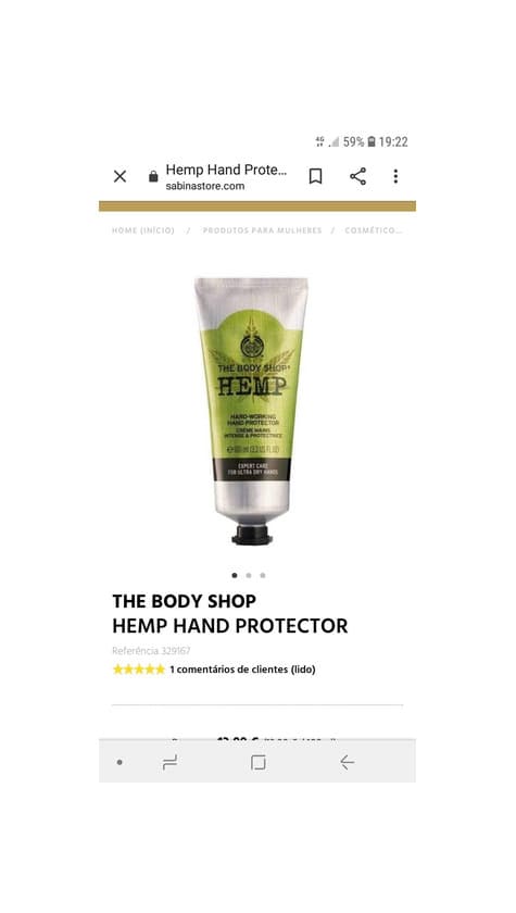 Product Creme para mãos  cânhamo  body shop 