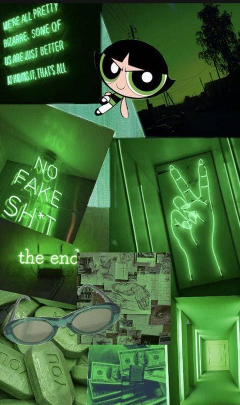 Moda Tumblr verde neon, montagem 