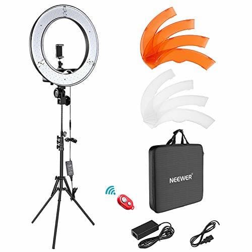 Electrónica Neewer - Kit de Iluminacion con soporte y anillo de luz led, receptor de bluetooth, 48cm 55w 5500K regulable