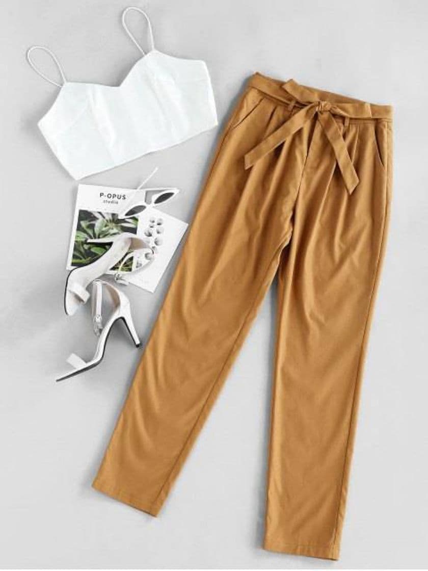 Moda Cami Crop Top With Pants Two Piece Set - Caramel

