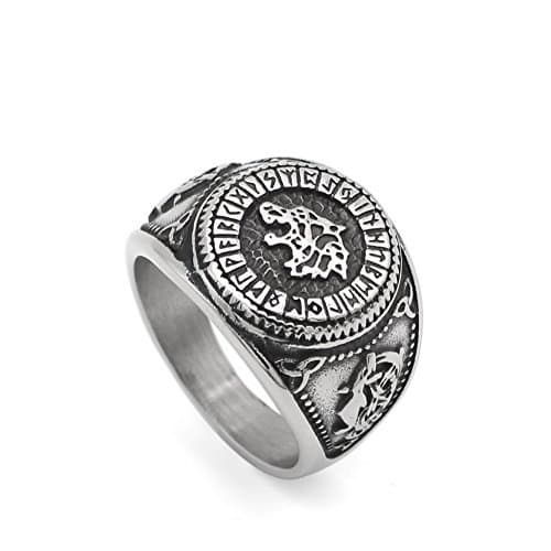 Place LoveInDec Men Norse Viking Odin's Wolf Rune Vantage Ring Stainless Steel with