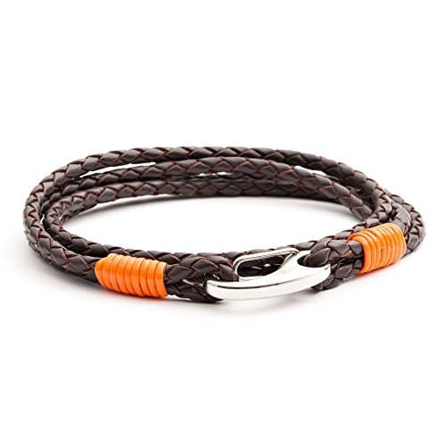 Fashion Tribal Steel 210 mm Pulsera doble de hombre en cuero marrón y