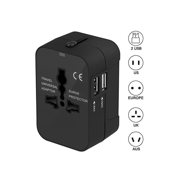 Electrónica Adaptador Enchufe De Viaje Universal Enchufe Adaptador Internacional Con Dos Puertos USB