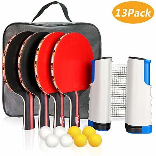 Product Xddias Conjunto de Tenis de Mesa con Red, 4 Raquetas