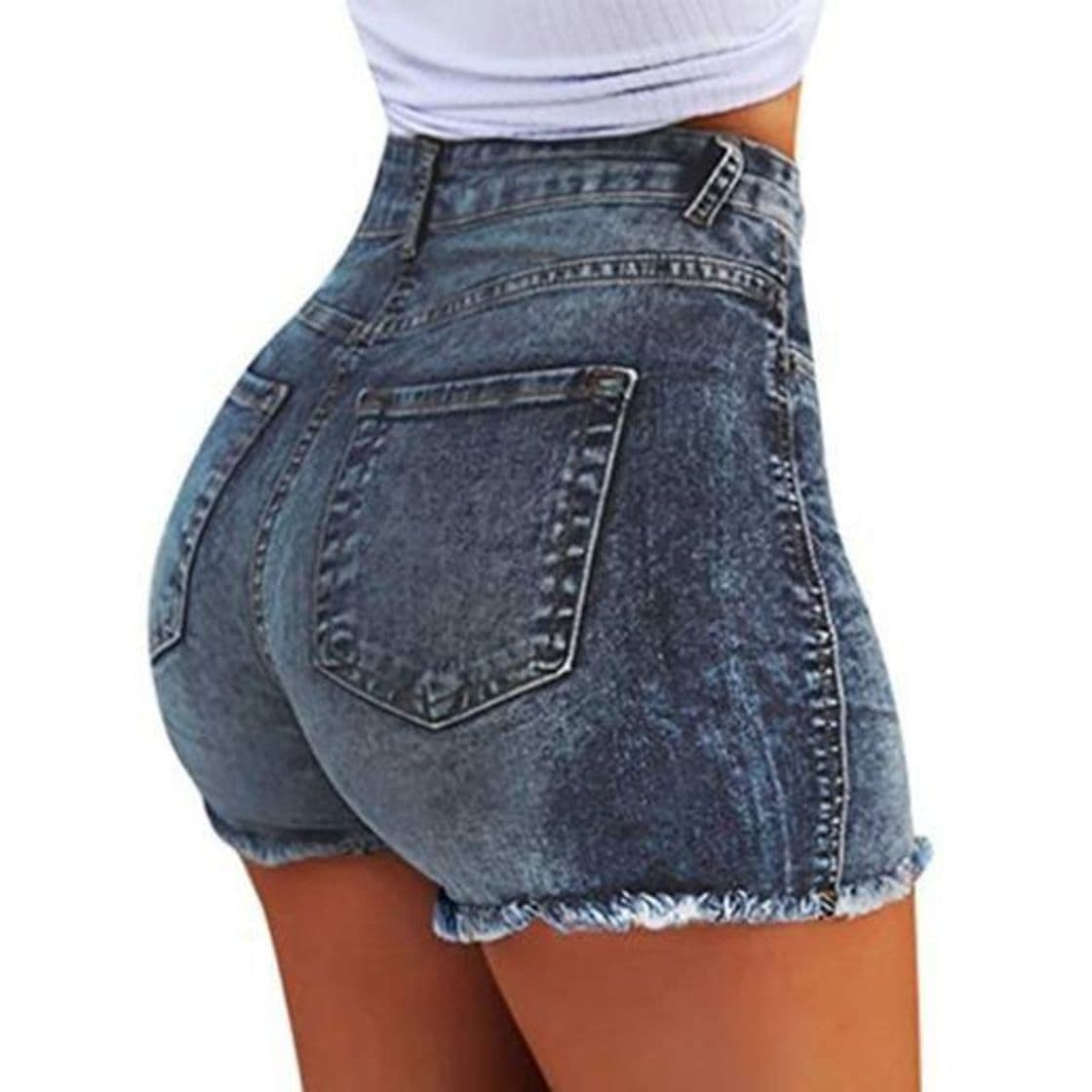 Producto KISSMODA pantalones cortos de jean ajustados con cintura alta y dobladillo crudo