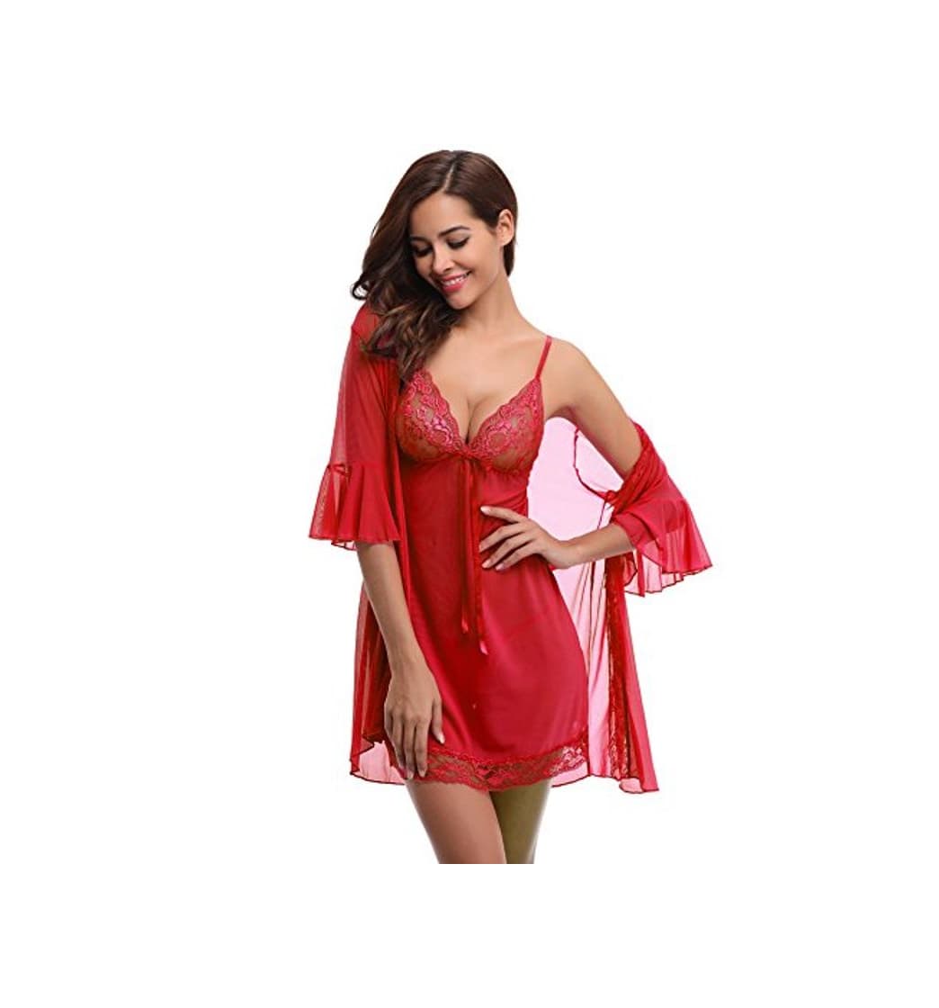 Moda Aibrou Camison Sexy Mujer Elegante picardías Babydoll Ropa Interior Mujer Sexy Conjuntos Batas y Kimonos