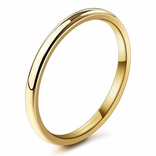 Fashion MunkiMix Ancho 2mm Acero Inoxidable Anillo Ring Banda Venda Oro Dorado Tono