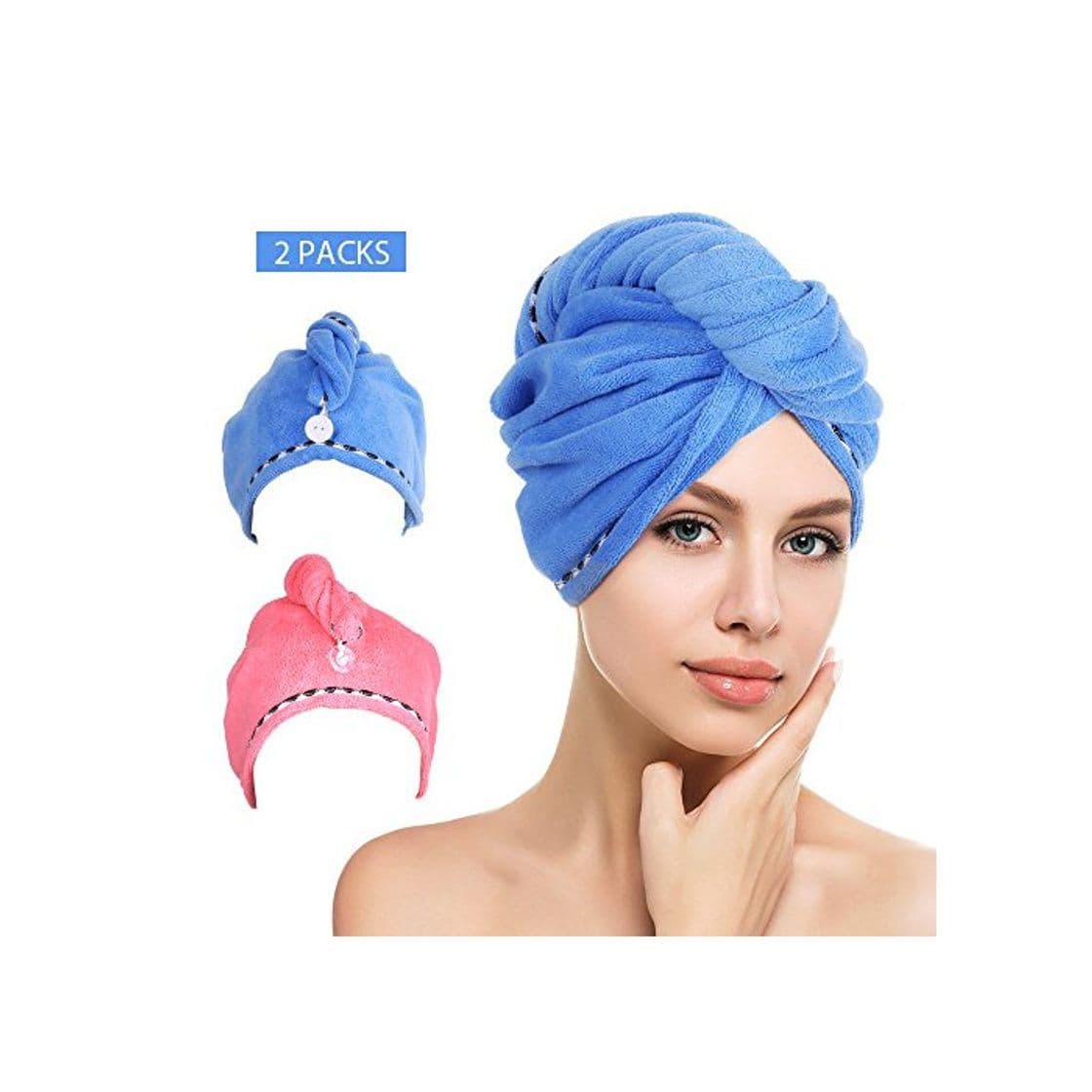 Home Toallas de Baño 2 pcs Turbante con Botón del Abrigo de Pelo