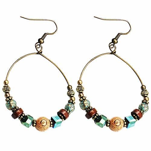 Moda Bohemian Big Circle Hook Earrings Mujeres Moda Étnico Faux Turquoise Earrings