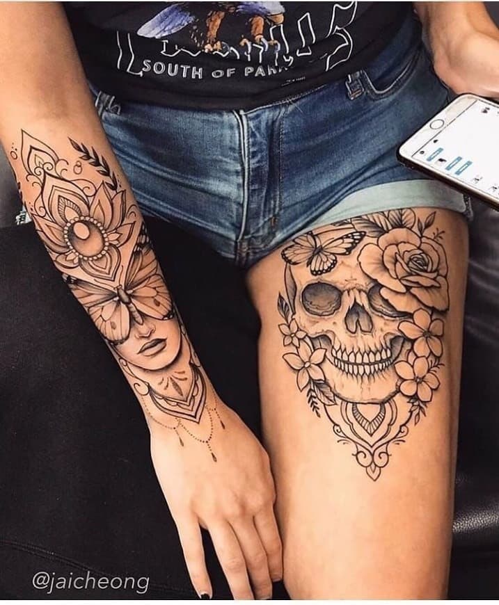 Moda Tatuagem no braço e coxa