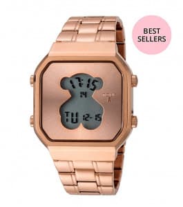 Fashion Reloj tous digital D-Bear de acero IP rosado con correa de Silicona