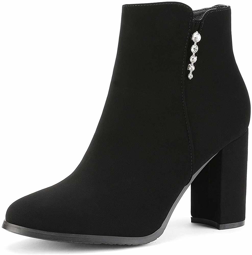 Moda Dream Pairs Castaneda-1 Botines de Tacón Ancho Moda Otoño Invierno para Mujer