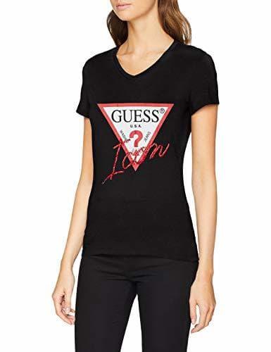 Fashion Guess SS Vn Icon tee Camiseta, Negro