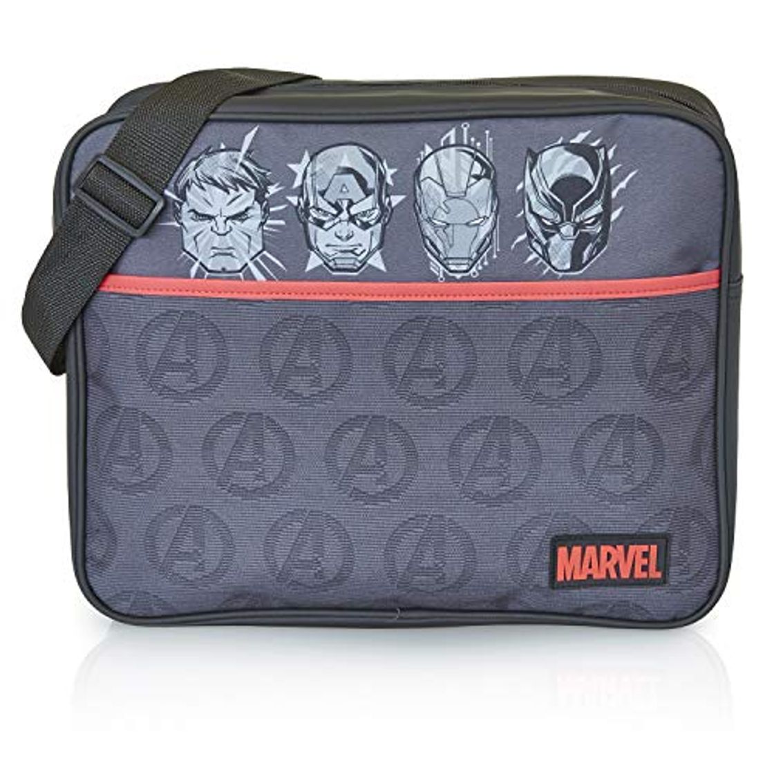 Fashion Marvel Avengers Mochila Bandolera Negra con Captain America, Iron Man Hulk y