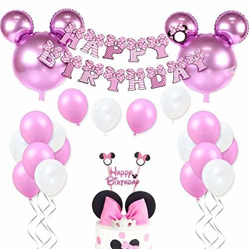 Place Decoraciones de cumpleaños de Minnie Mouse para niñas Suministros para la fiesta