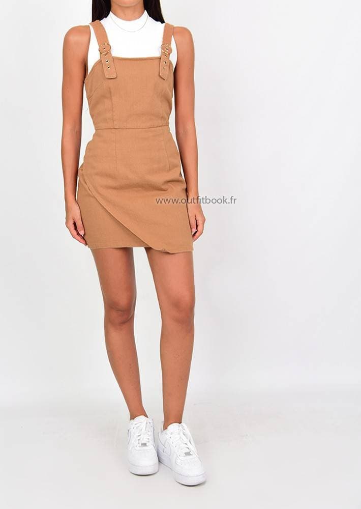 Moda Dungaree dress in camel

