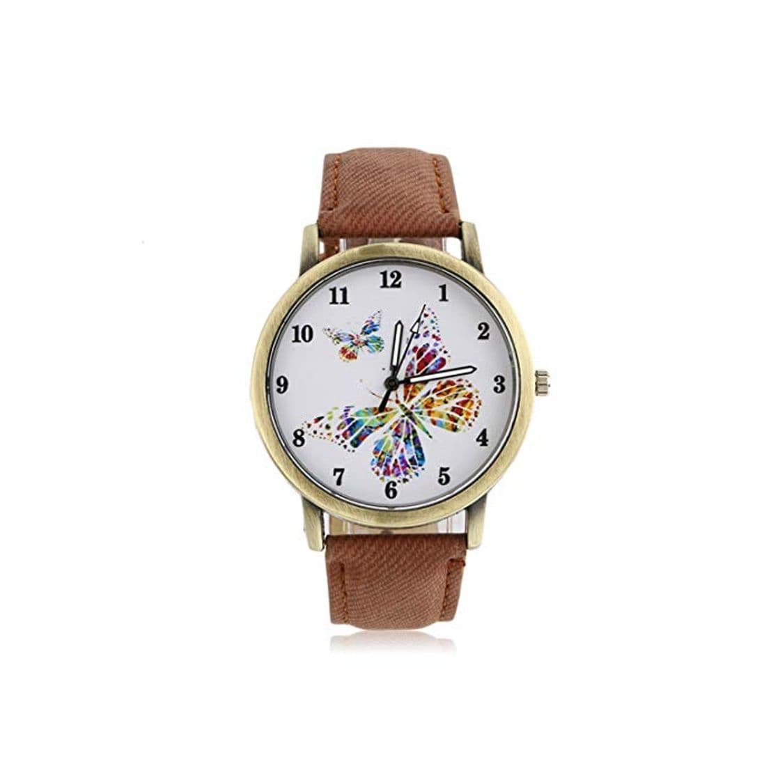 Producto Reloj de Pulsera Mujer Dorado Cáscara Redonda Mariposa Reloj de Cuarzo Denim