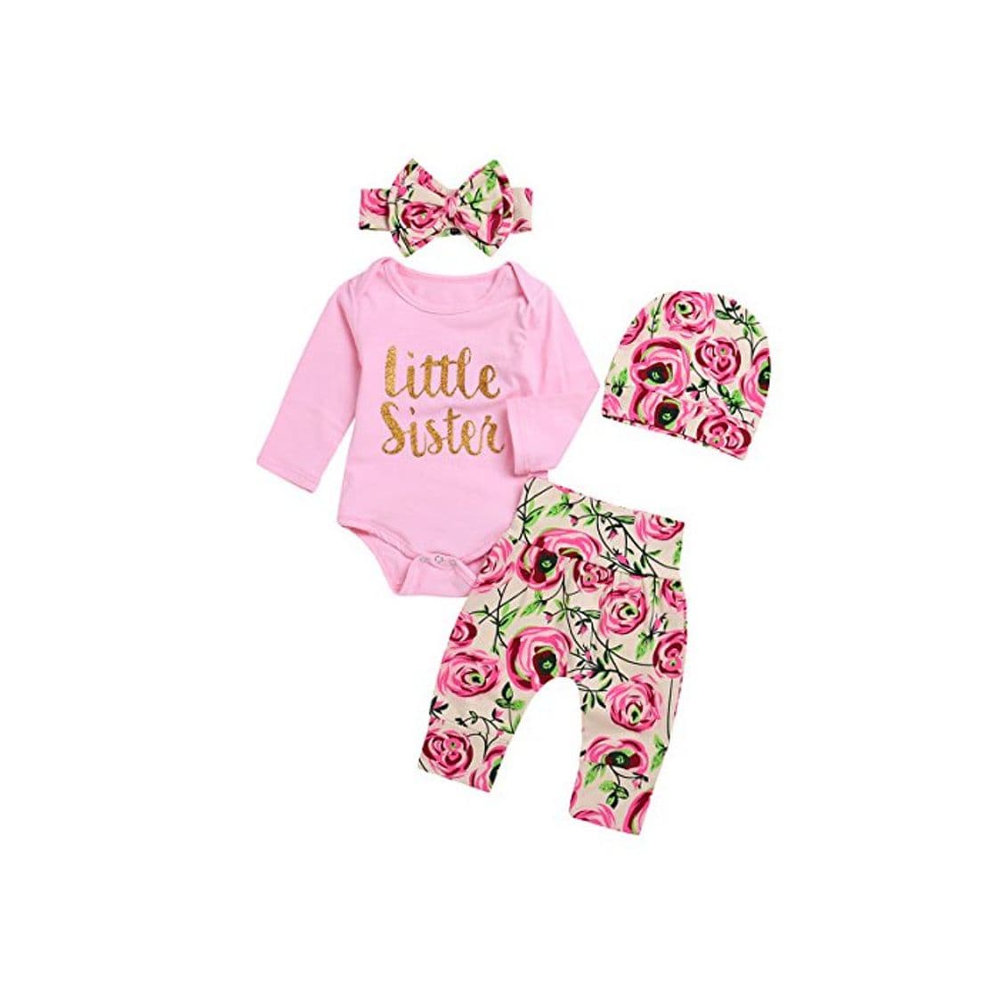 Product Borlai 4Pcs Baby Girl Little Sister Rose Flower Outfits Mameluco