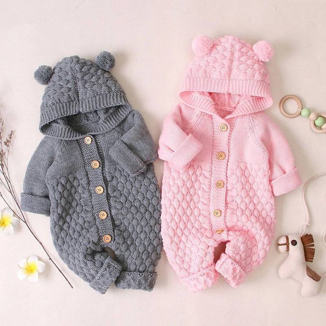 Fashion Baby Unisex Hooded Knitted Rompers Sweater Jumpsuit