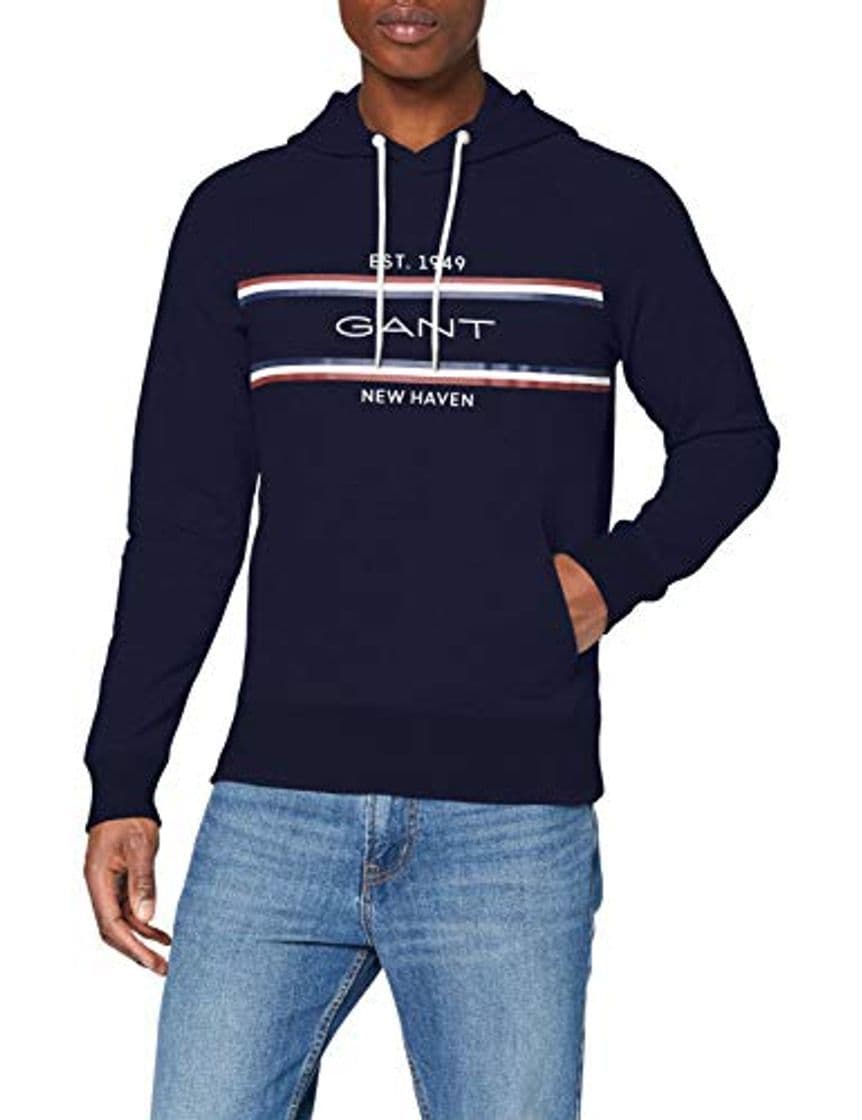 Moda GANT D1 Stripe Sweat Hoodie Capucha, Azul