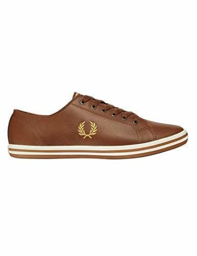 Fashion Fred Perry Kingston Hombres Marrón/Dorado Cuero Zapatillas-UK 7