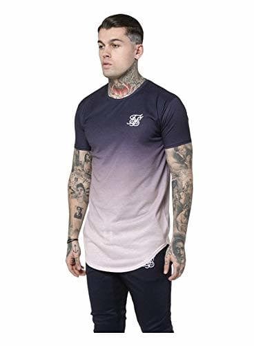 Lugar Siksilk AW19 - Siksilk 14920 Curved Hem Fade tee Dark Navy/Pink -