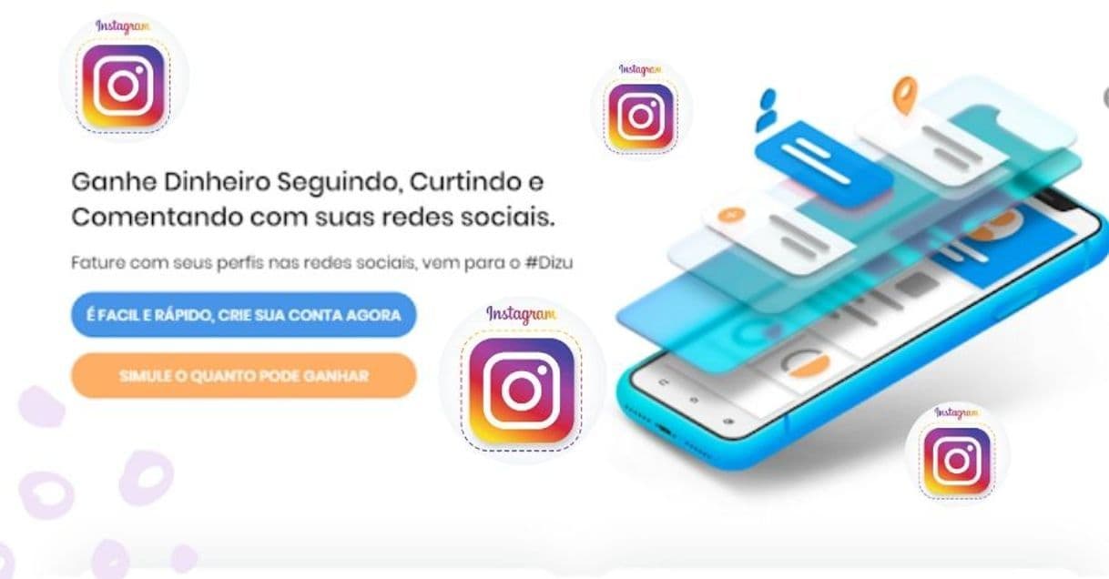 App Dizu - ganhar dinheiro seguindo no Instagram