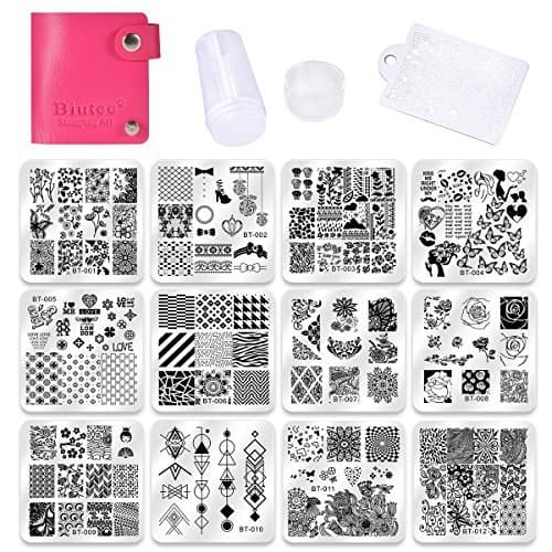 Beauty Biutee Set de Stamping Nail Art 12 Pcs Plantillas para Uñas +1pcs