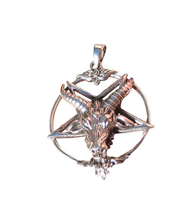 Home Cabra de plata 925 Baphomet pentagrama satánico invertida colgante collar 925 Silver