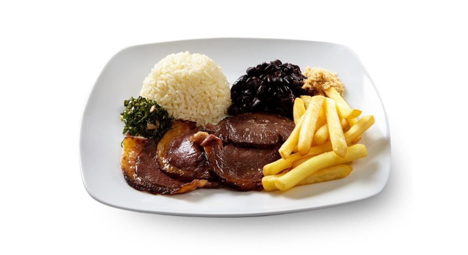 Moda Picanha com feijão, arroz, batata frita e farinha de pau