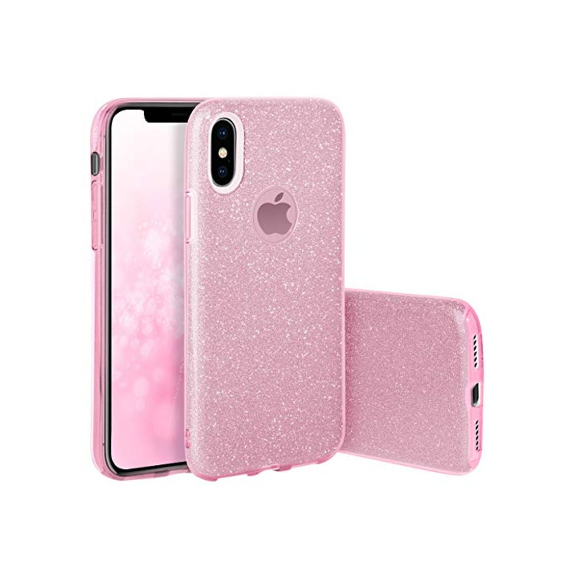 Producto Qult Carcasa para Móvil Compatible con iPhone XR Funda Silicona Rosa Dura Bumper Teléfono Brillar Purpurina Caso para iPhone XR Pink