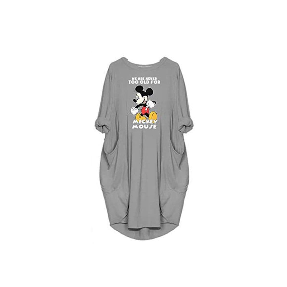 Producto NOBRAND Vestido de mujer europeo y americano con estampado de letras Mickey y cuello redondo de manga larga con bolsillo de tamaño grande para mujer Gris gris 44