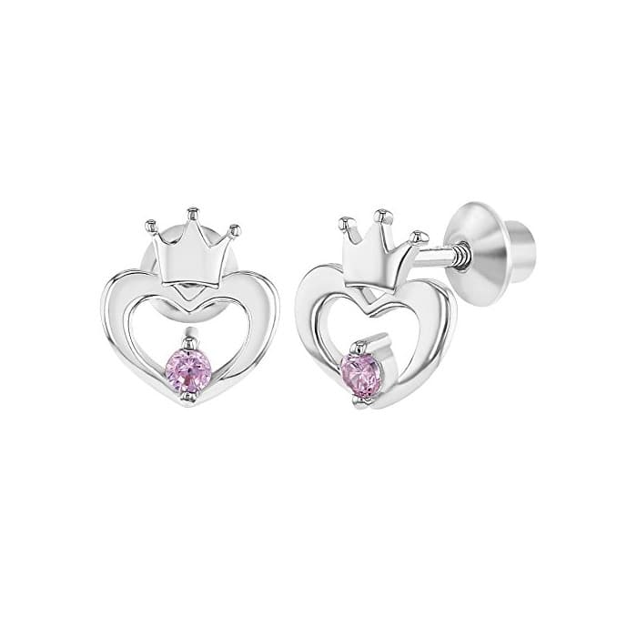 Producto Plata de Ley 925 Rosa CZ abierto corazón Corona tornillo espalda pendientes para