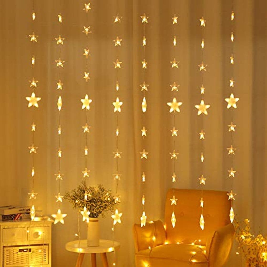 Producto Areskey Estrella Cortina Luces De Cadena 144 LED 80 Estrella Luces De Navidad Impermeable Luces De Estrellas Decorativo Dormitorio Interior Ventana Jardín Control Remoto RF De 8 Modos GS Enchufe