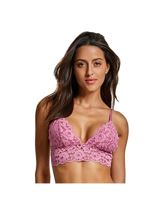 Producto DOBREVA Sujetador Triángulo de Encaje Bralette para Mujer Rosa XS