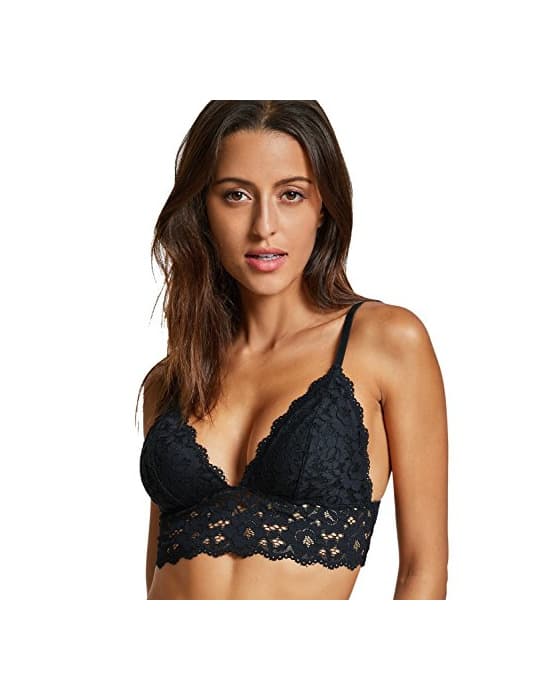 Producto DOBREVA Sujetador Triángulo de Encaje Bralette para Mujer Negro S