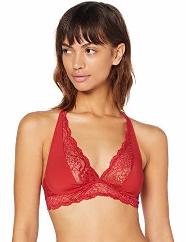 Producto Marca Amazon - IRIS & LILLY Bralette de Encaje Mujer, Rojo