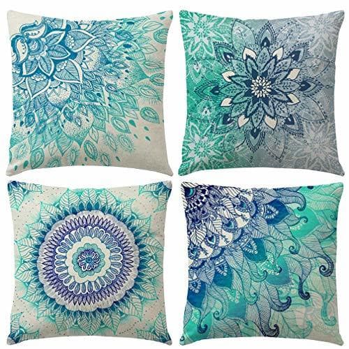 Product Gspirit 4 Pack Bohemia Mandala Algodón Lino Throw Pillow Case Funda de