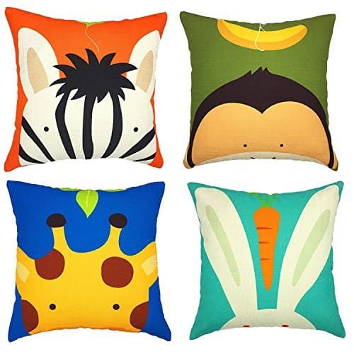 Product Gspirit 4 Pack Niños Linda Caricatura Animal Algodón Lino Throw Pillow Case