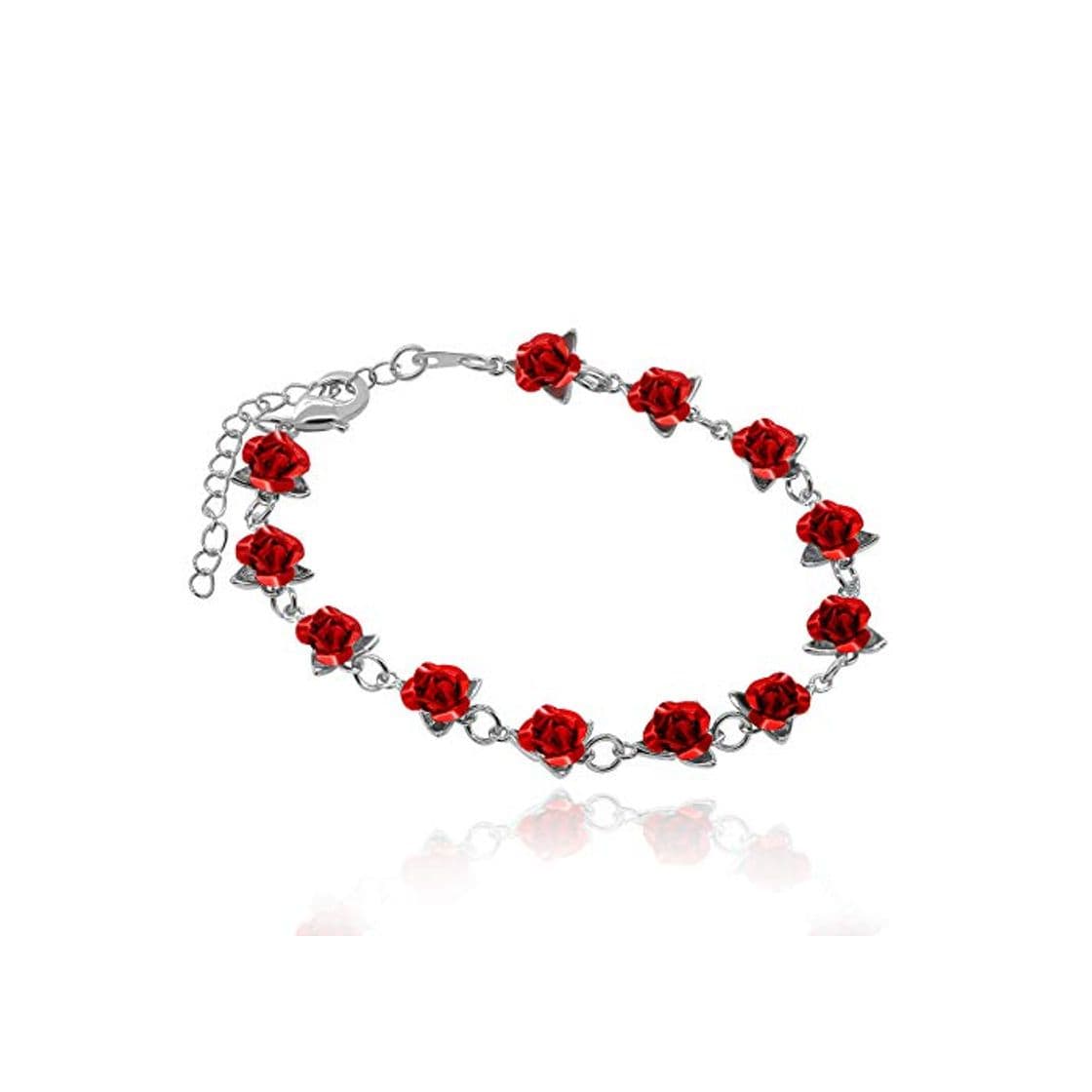 Product Uloveido Charm Red Flowers Pulsera Accesorios para Mujer, Platino Plateado Pulseras exquisitas