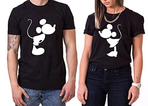 Moda Kiss Mouse King Queen Partnerlook Camiseta de los Pares Dulce para Parejas