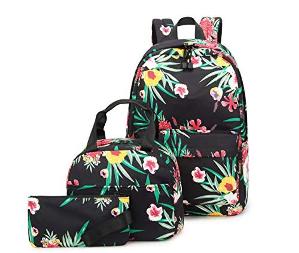 Producto Acmebon Mochila Escolar Resistente al Agua para Niñas Adolescentes Conjunto de Mochila con Bolsa de Almuerzo y Estuche Flor Verde