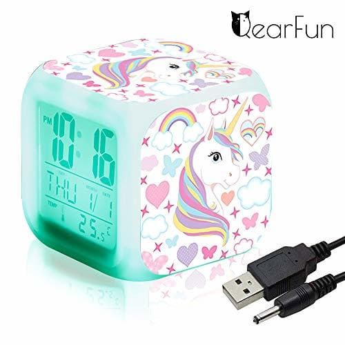 Producto Unicornio Relojes de alarma digitales para niñas, LED de noche que brilla