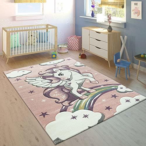 Lugar Alfombra Infantil Arco Iris Unicornio Pastel Rosa, tamaño